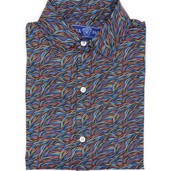 USA Palm Button Up Shirt Silky Material Large - Picture 1 of 7